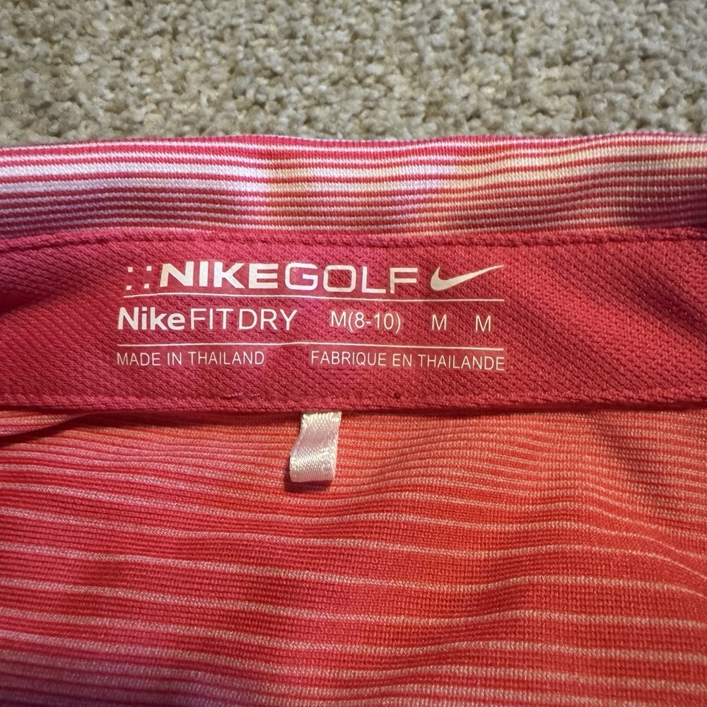 Nike Golf Nike Fit Dry Women's M Pink/White Striped Polyester Golf Polo - Picture 2 of 5